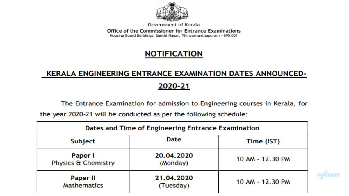 KEAM 2020 exam date announced! CEE Kerala engineering entrance exam on