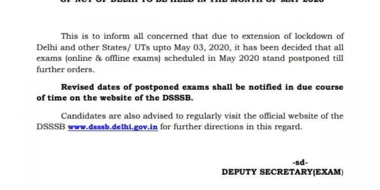 DSSSB Postpone May 2020 Exams